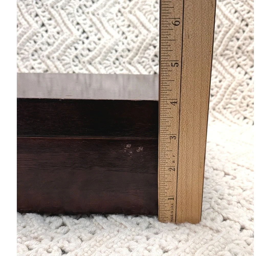 Vintage Wood Jewelry Box Brass Corner Campaign Style Green Velvet Lining 11x7x4